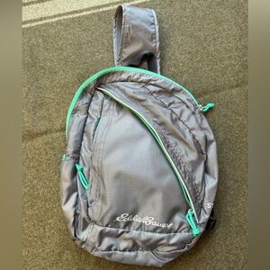 Eddie Bauer Grey Shoulder Sling Backpack Daypack Bag EUC